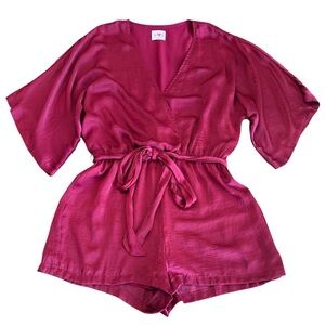Buddy Love Maroon/Wine Belted V-Neck Romper Dolman Sleeves Size Medium 1” Inseam
